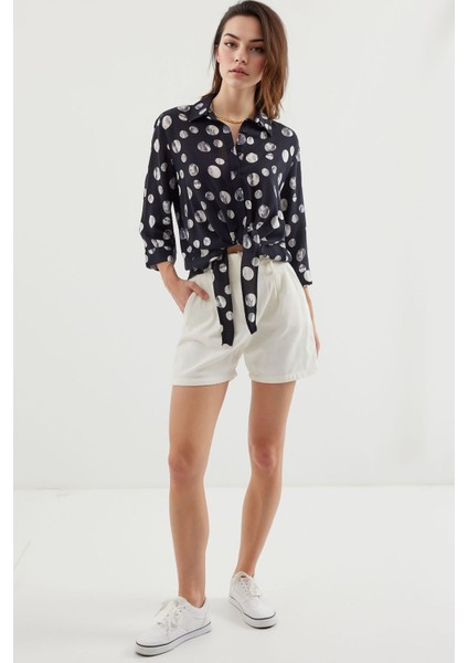 Kadın BDART Fiyonk Detaylı Desenli Viskon Gömlek Siyah fiyatları