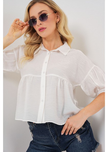 Kadın BDART Bol Kesim Düğmeli Kısa Gömlek White fırsatları