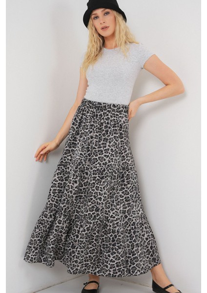 Kadın BDART Desenli Maxi Etek Grey