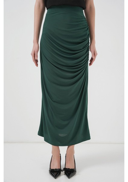 Kadın BDART Kaplamalı Fitted Midi Jersey Etek Zümrüt Yeşili fiyatları