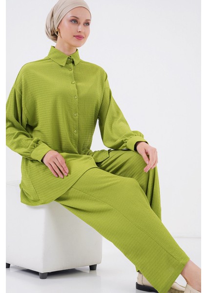 Kadın BDART Dokulu Örgü Takım Ceket Yaka Green