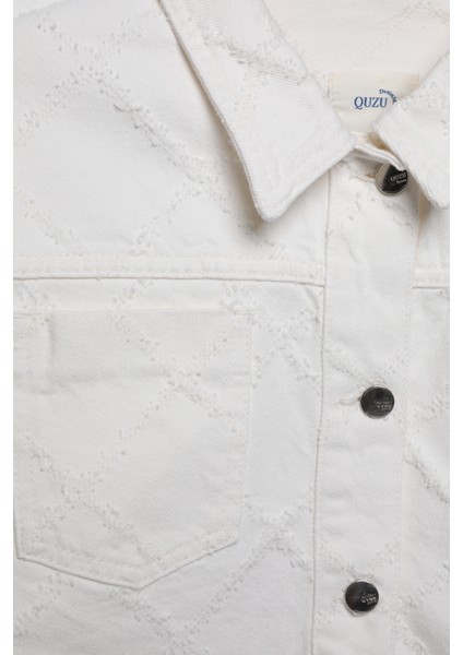 Örgü Detaylı Düğmeli Crop Kot Ceket Krem modelleri