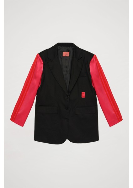 Kolları Saten Şerit Çizgili Blazer Ceket Siyah fiyatları