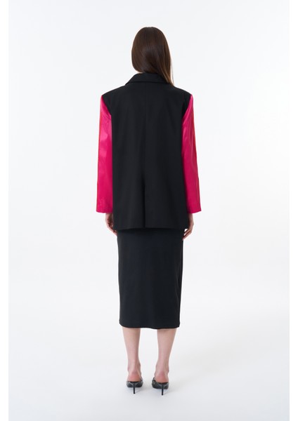 Kolları Saten Şerit Çizgili Blazer Ceket Siyah indirimleri