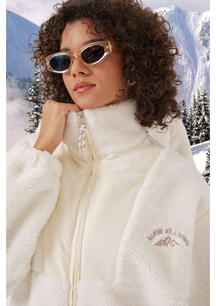 Kadın BDART Kapüşonlu Peluş Sahte Kürk Mont Fildişi Doğal fırsatları