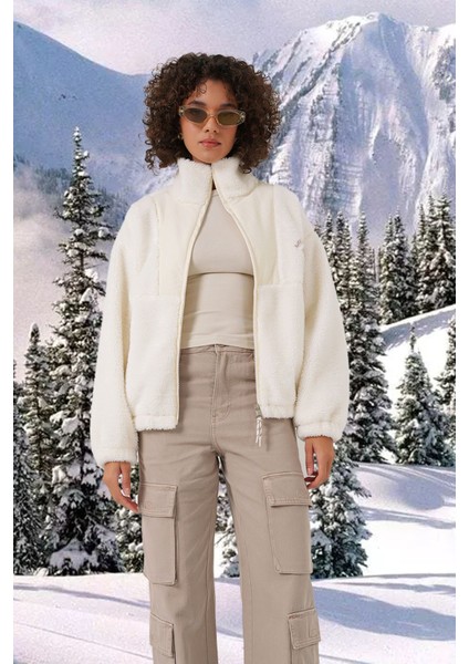 Kadın BDART Kapüşonlu Peluş Sahte Kürk Mont Fildişi Doğal indirimleri