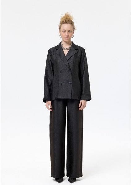 Dokulu Oversize Blazer Ceket Siyah modelleri