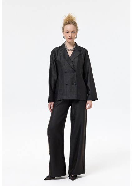Dokulu Oversize Blazer Ceket Siyah fırsatları