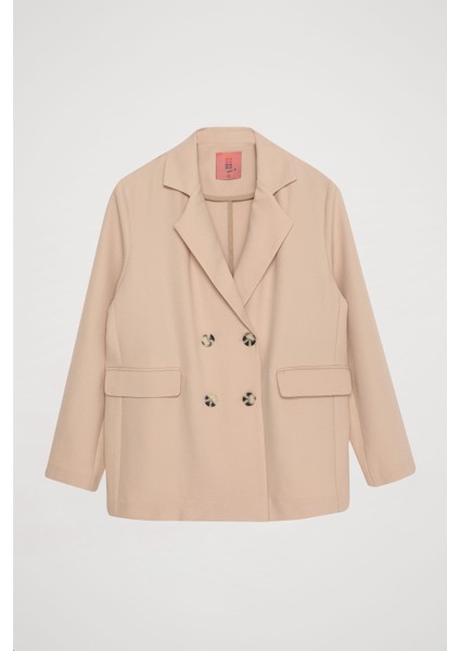 Kruvaze Yaka Çift Düğmeli Blazer Ceket Bej fiyatları