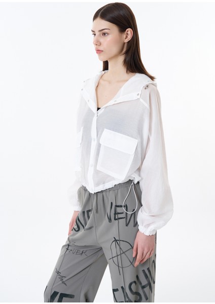 Büyük Cepli Kapüşonlu Ceket Ekru fırsatları