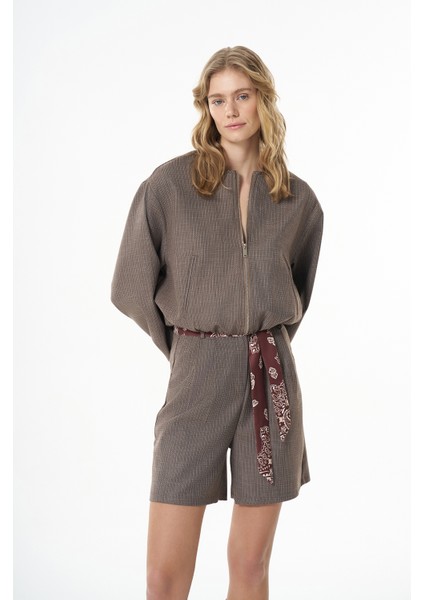 Kırçıl Detaylı Fermuarlı Bomber Ceket Kahverengi fırsatları