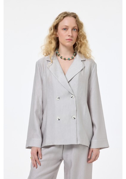 Dokulu Oversize Blazer Ceket Gri modelleri