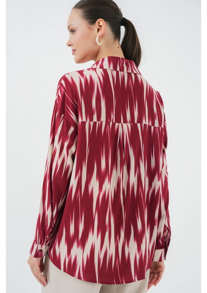 Kadın BDART Düğmeli Oversize Desenli Gömlek Red indirimleri