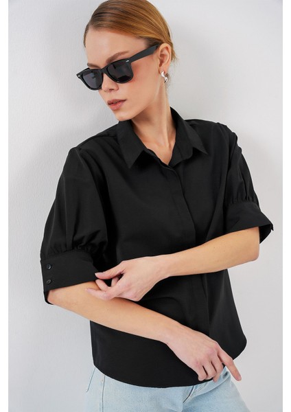 Kadın BDART Düğmeli Poplin Gömlek ve Gömlek Yaka Black modelleri