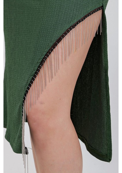 Kadın BDART Zincir Detaylı Dokulu Midi Etek Green indirimleri