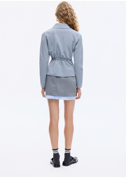 Asimetrik Düğmeli Drapeli Gömlek Gri indirimleri