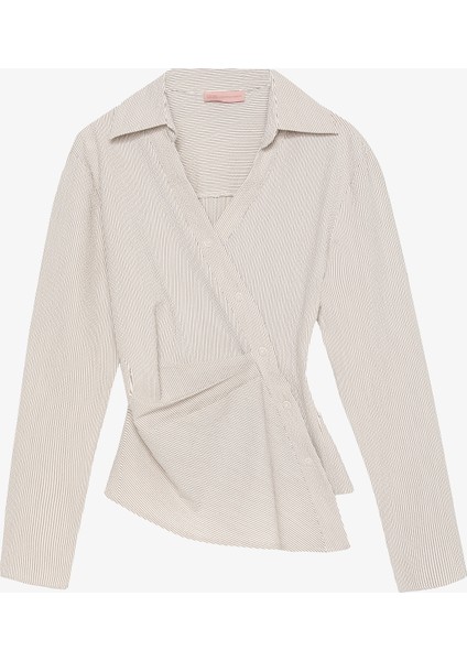 Asimetrik Düğmeli Drapeli Gömlek Ekru fiyatları