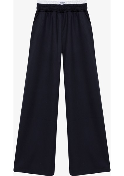 Çift Bel Detaylı Lastikli Bol Paça Pantolon Lacivert fiyatları