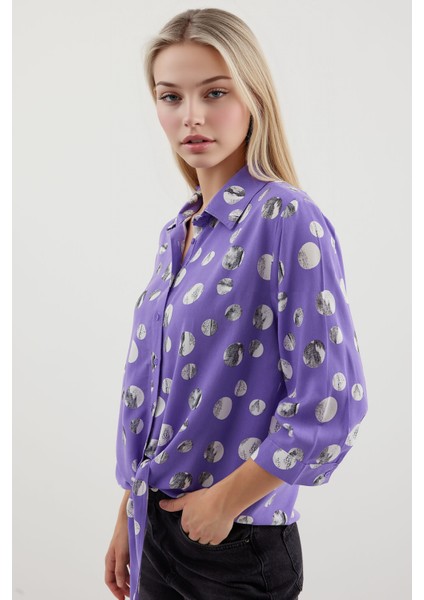 Kadın BDART Fiyonk Detaylı Desenli Viskon Gömlek Purple modelleri