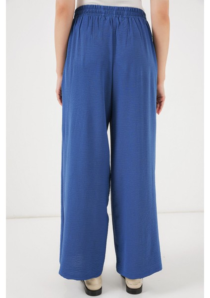 Kadın BDART Plise Detaylı Geniş Paça Krep Pantolon Lacivert