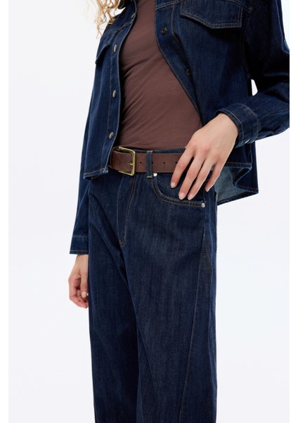 Yüksek Bel Baggy Kot Pantolon Lacivert modelleri