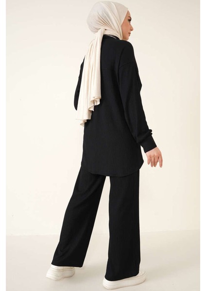 Kadın BDART Oversized Dokulu İki Parça Takım Gömlek Yaka Black fırsatları