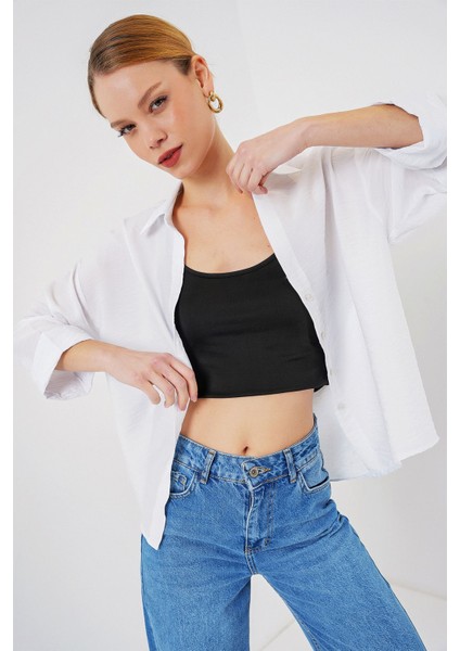 Kadın BDART Dokulu Düğmeli Gömlek White fiyatları