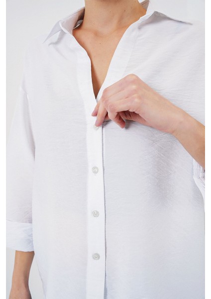 Kadın BDART Dokulu Düğmeli Gömlek White fırsatları