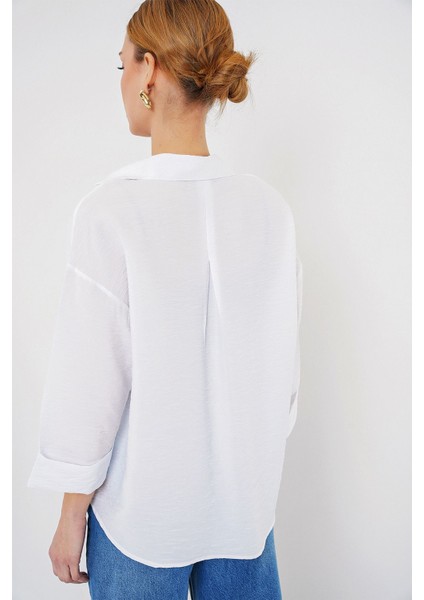 Kadın BDART Dokulu Düğmeli Gömlek White indirimleri