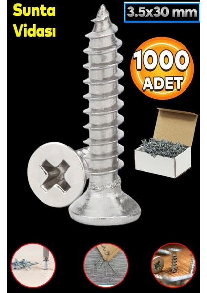 3.5X30 mm Ahşap Sunta Vidası (1000 Adet)