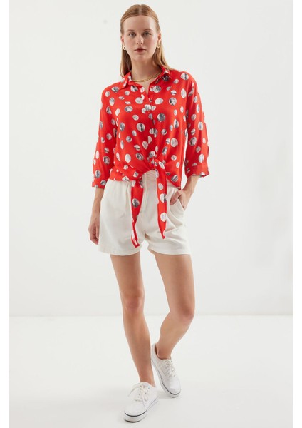 Kadın BDART Fiyonk Detaylı Desenli Viskon Gömlek Red fiyatları