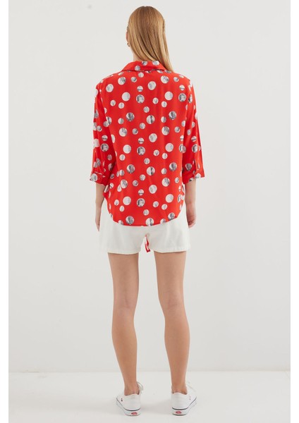 Kadın BDART Fiyonk Detaylı Desenli Viskon Gömlek Red indirimleri