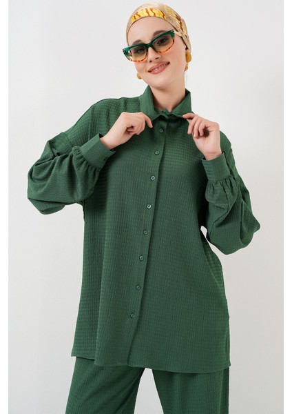 Kadın BDART Dokulu Örgü Takım Ceket Yaka Green fiyatları