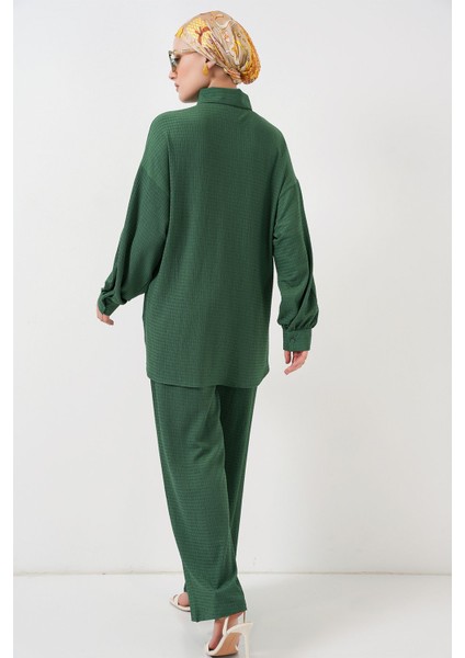 Kadın BDART Dokulu Örgü Takım Ceket Yaka Green