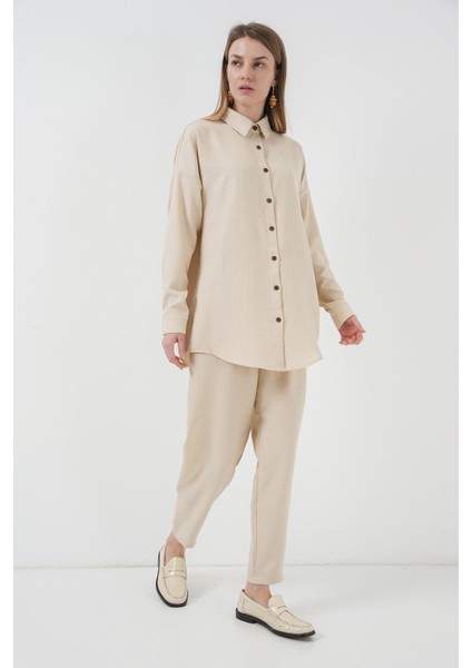 Kadın BDART Uzun Kollu Gömlek ve Pantolon Takım Natural