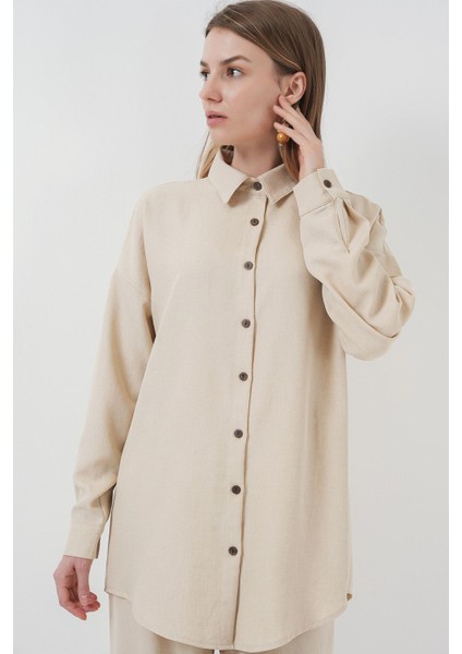 Kadın BDART Uzun Kollu Gömlek ve Pantolon Takım Natural fırsatları