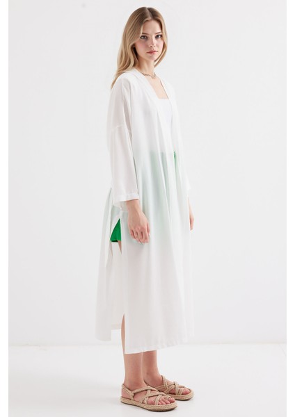 Kadın BDART Midi Pompom Şal Yaka Kimono Beyaz modelleri