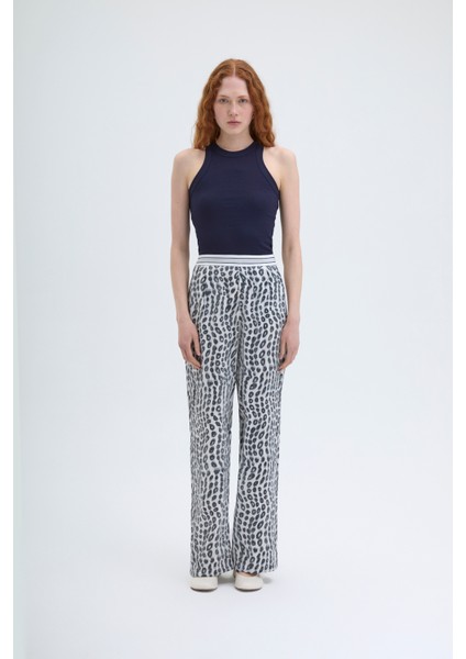 Benek Desenli Bol Paça Pantolon Ekru modelleri