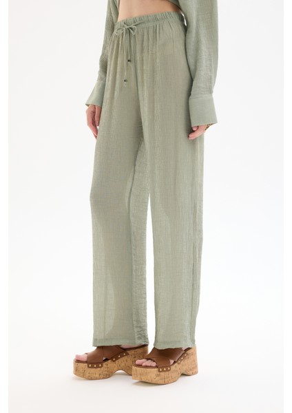 Lastikli Bel Dokulu Pantolon Haki modelleri