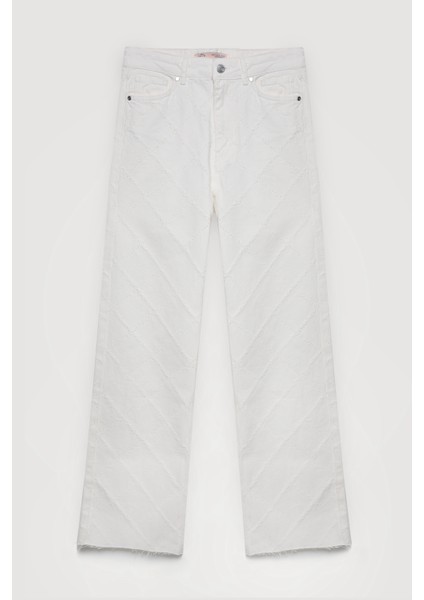 Örgü Detaylı Paçaları Kesik Kot Pantolon Krem fiyatları