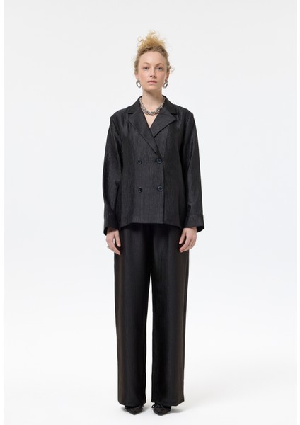 Beli Lastikli Dokulu Bol Pantolon Siyah fırsatları