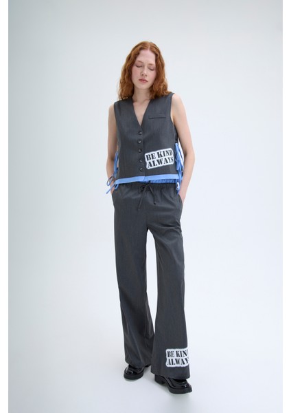 Boxer Bel Detaylı Paçası Yazılı Pantolon Antrasit modelleri