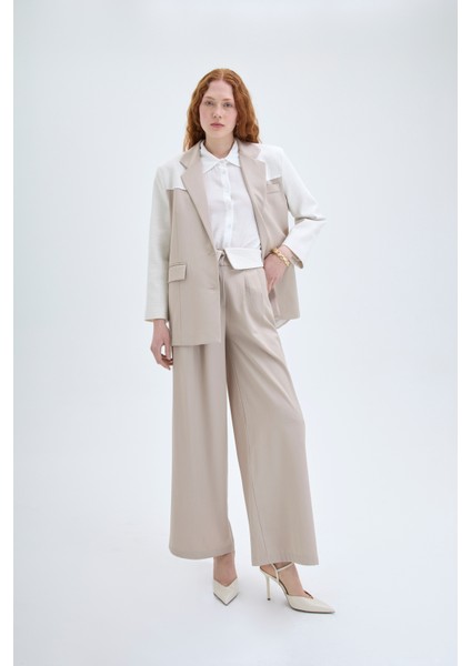 Beli Match Detaylı Bol Paça Pantolon Bej indirimleri