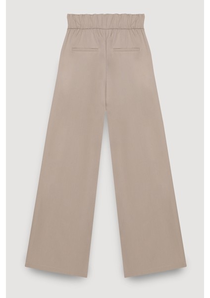 Beli Match Detaylı Bol Paça Pantolon Bej