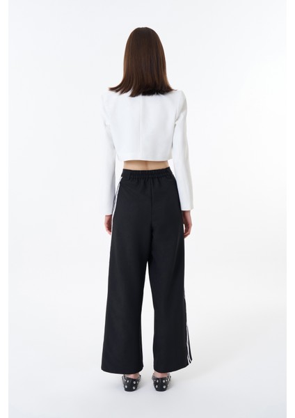Yanları Çift Şeritli Yüksek Bel Pantolon Siyah indirimleri