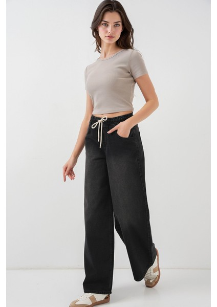 Kadın BDART Çekmece İle Geniş Paça Vücut Gevşek Jean Siyah modelleri