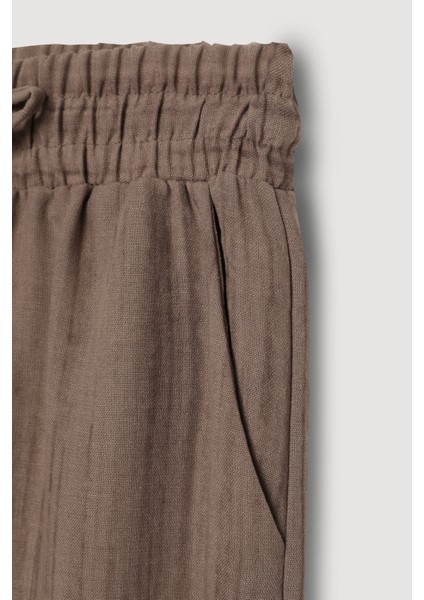 Boncuk Ip Bağlamalı Dokulu Pantolon Kahverengi fırsatları