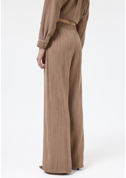 Boncuk Ip Bağlamalı Dokulu Pantolon Kahverengi indirimleri