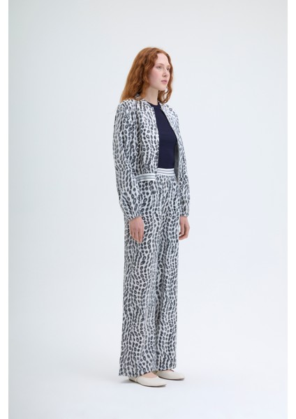 Benek Desenli Bol Paça Pantolon Ekru fırsatları