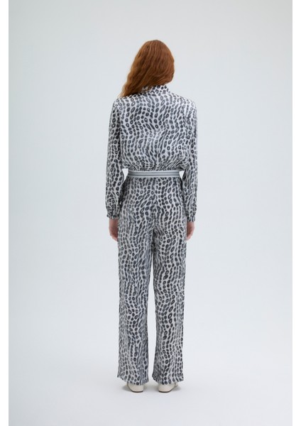 Benek Desenli Bol Paça Pantolon Ekru indirimleri